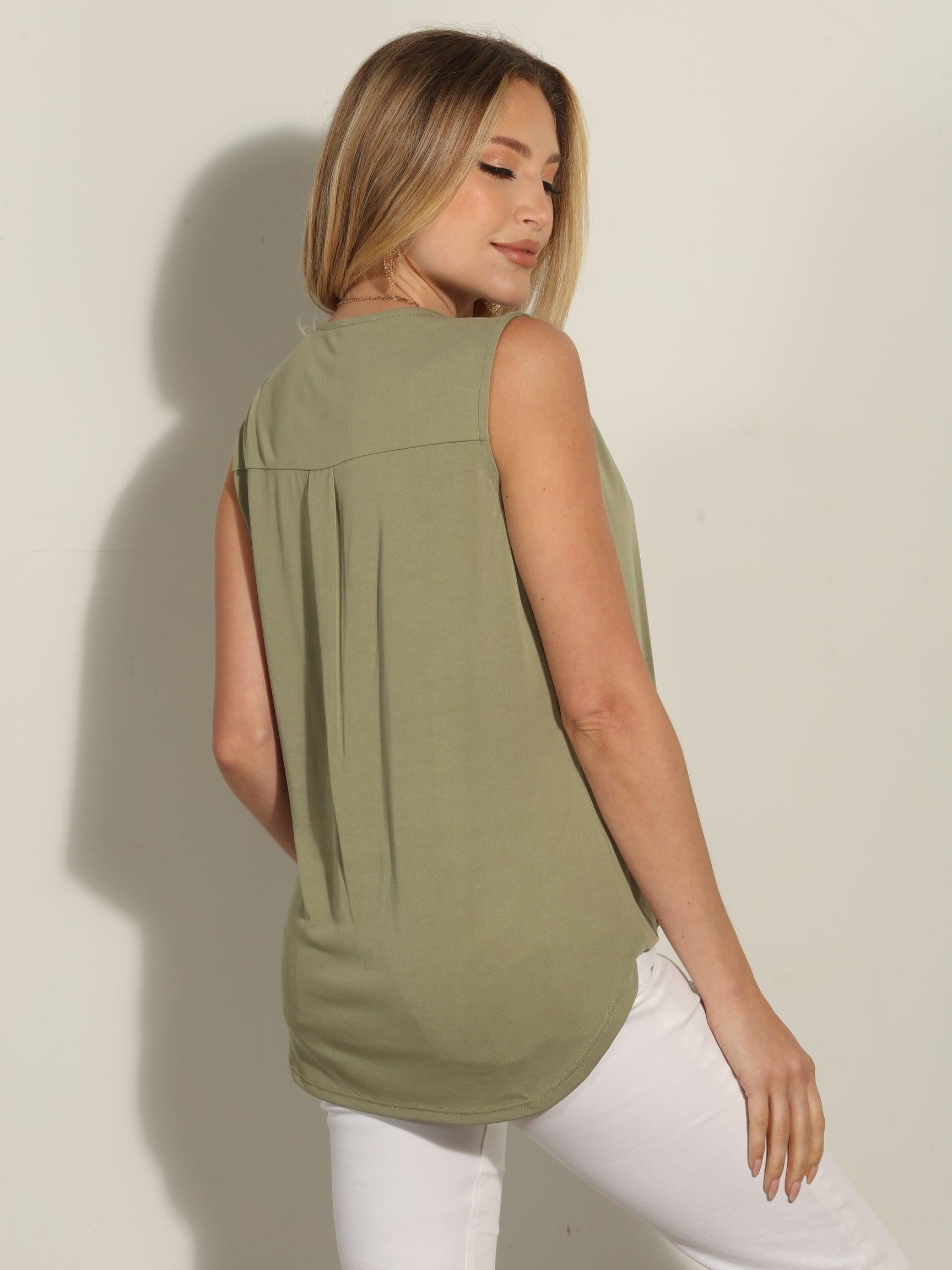 The Everyday Cupro Surplice Tank - Fern/Sage