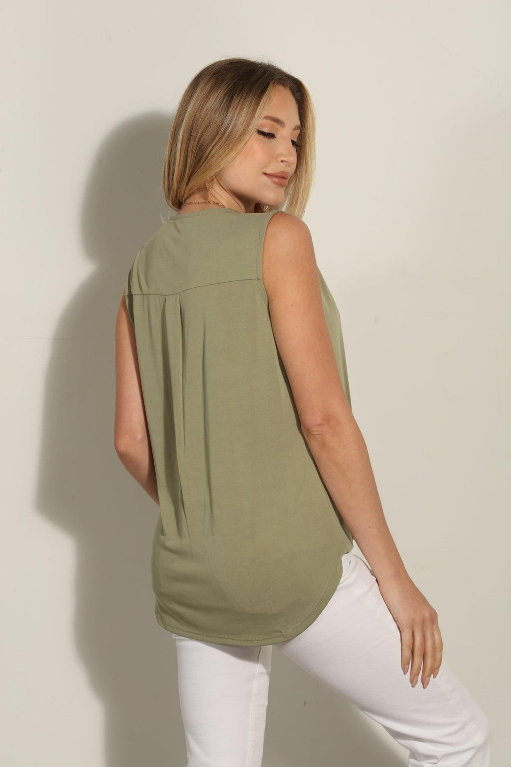 The Everyday Cupro Surplice Tank - Fern/Sage