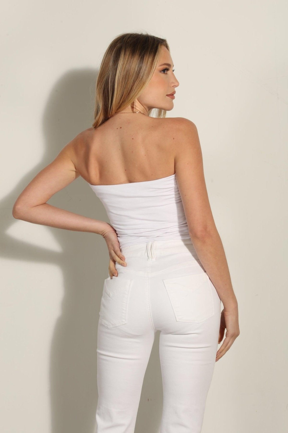 Lined Mom Cropped Tube Top-White-FINAL SALE