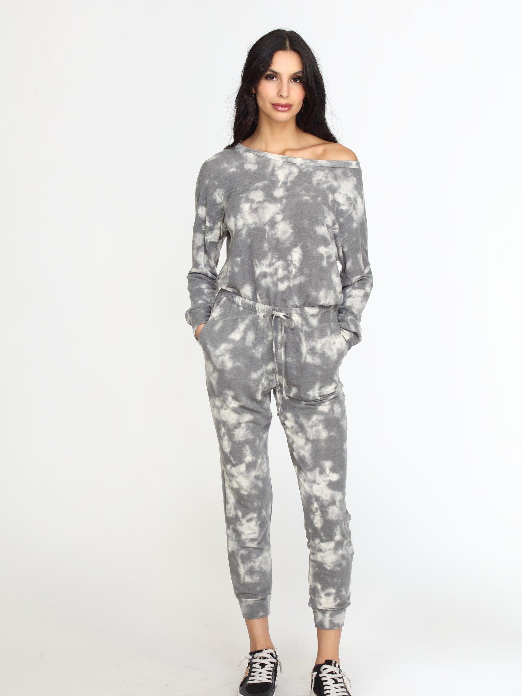 Grey Tie Dye French Terry Jumpsuit-FINAL SALE