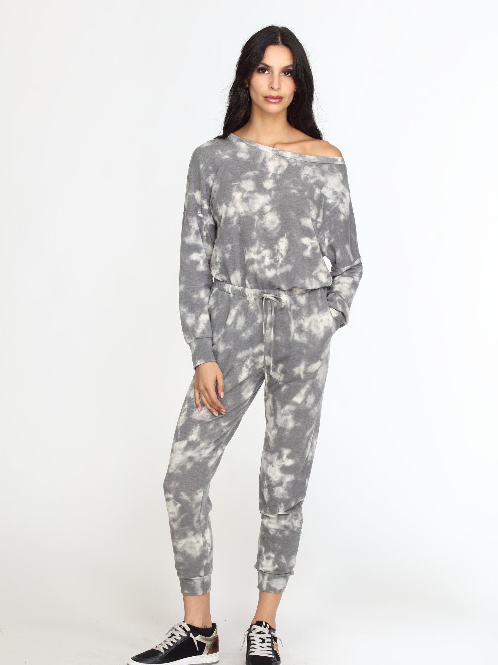 Grey Tie Dye French Terry Jumpsuit-FINAL SALE
