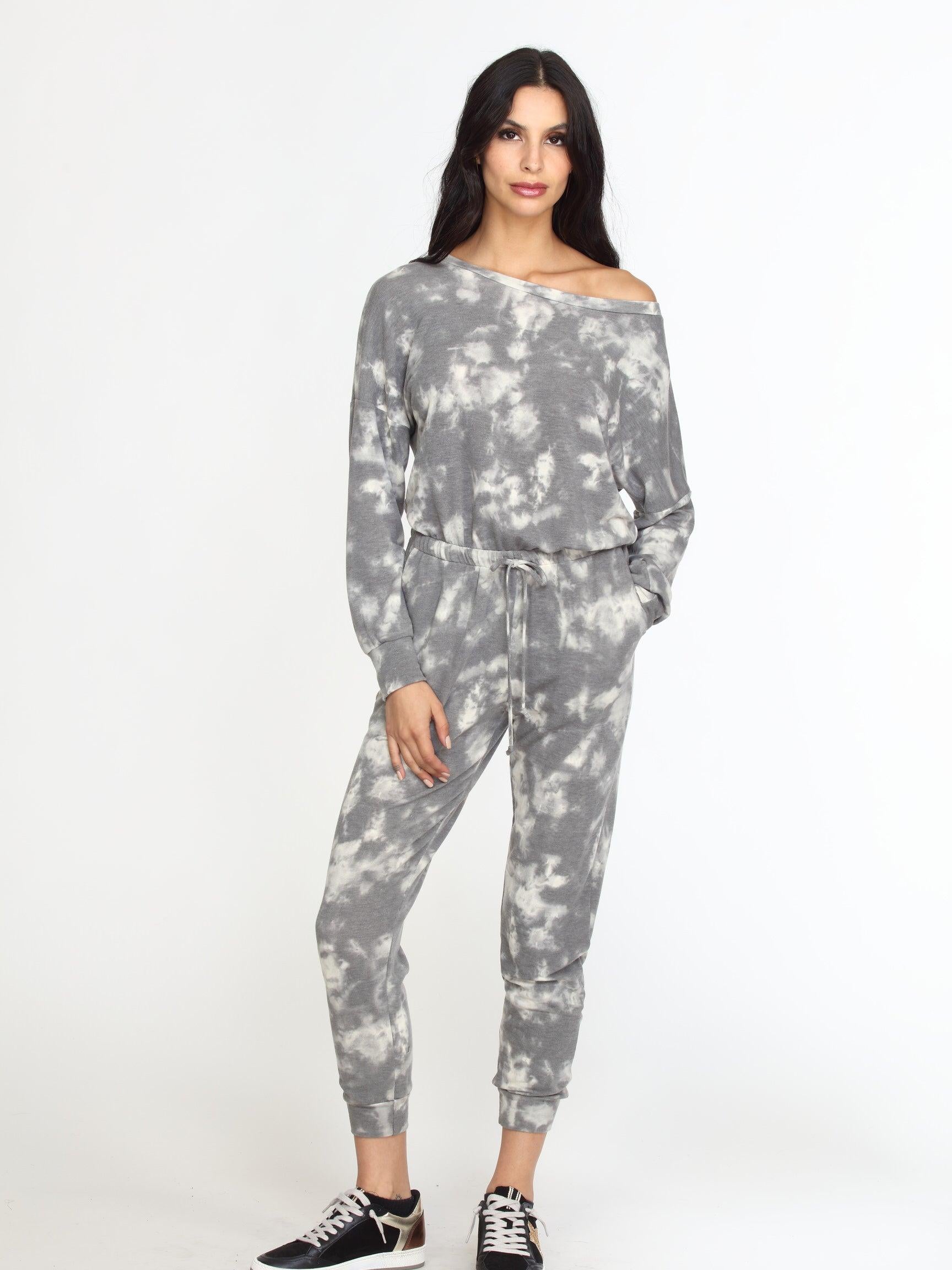 Grey Tie Dye French Terry Jumpsuit-FINAL SALE