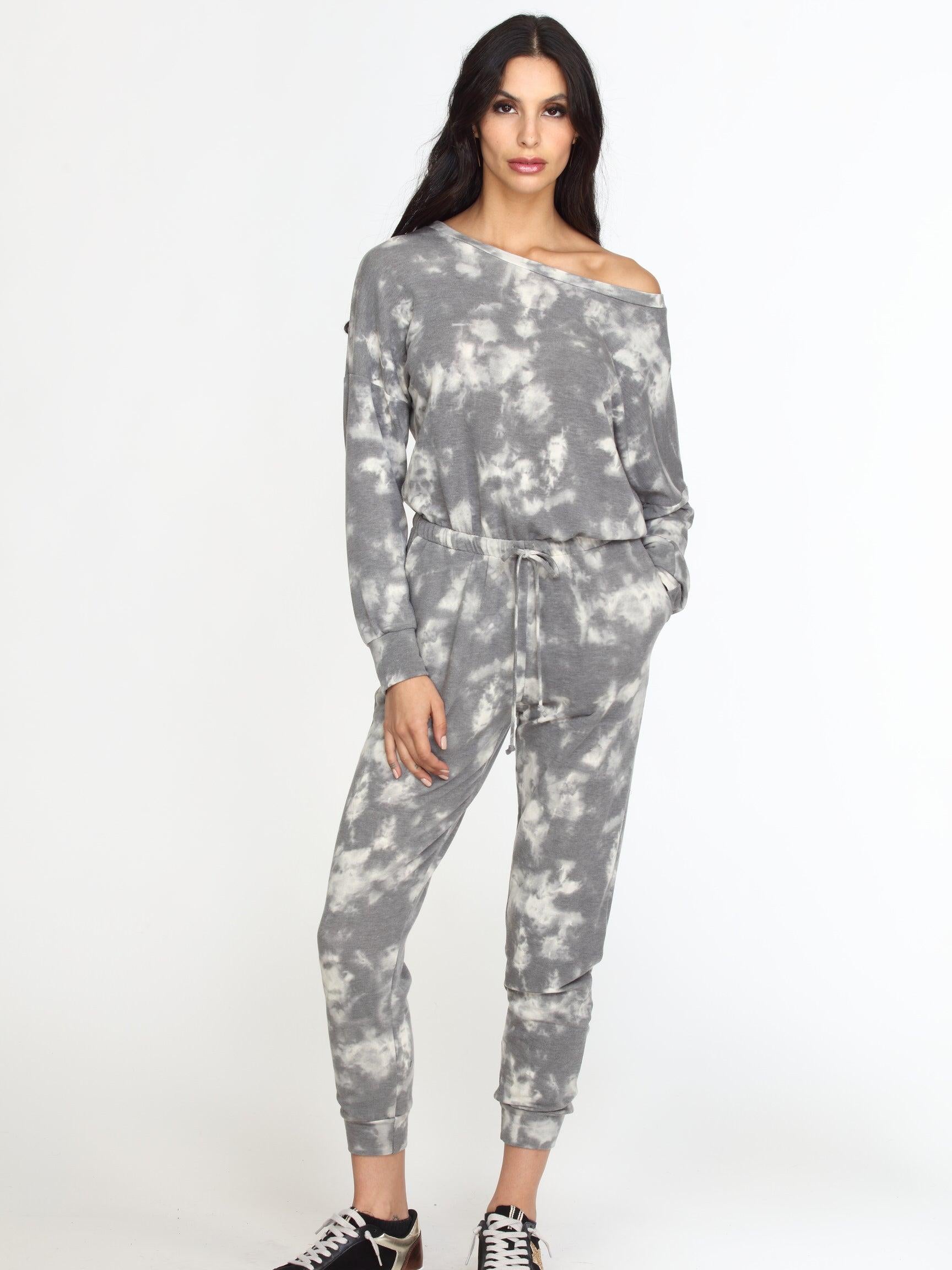 Grey Tie Dye French Terry Jumpsuit-FINAL SALE