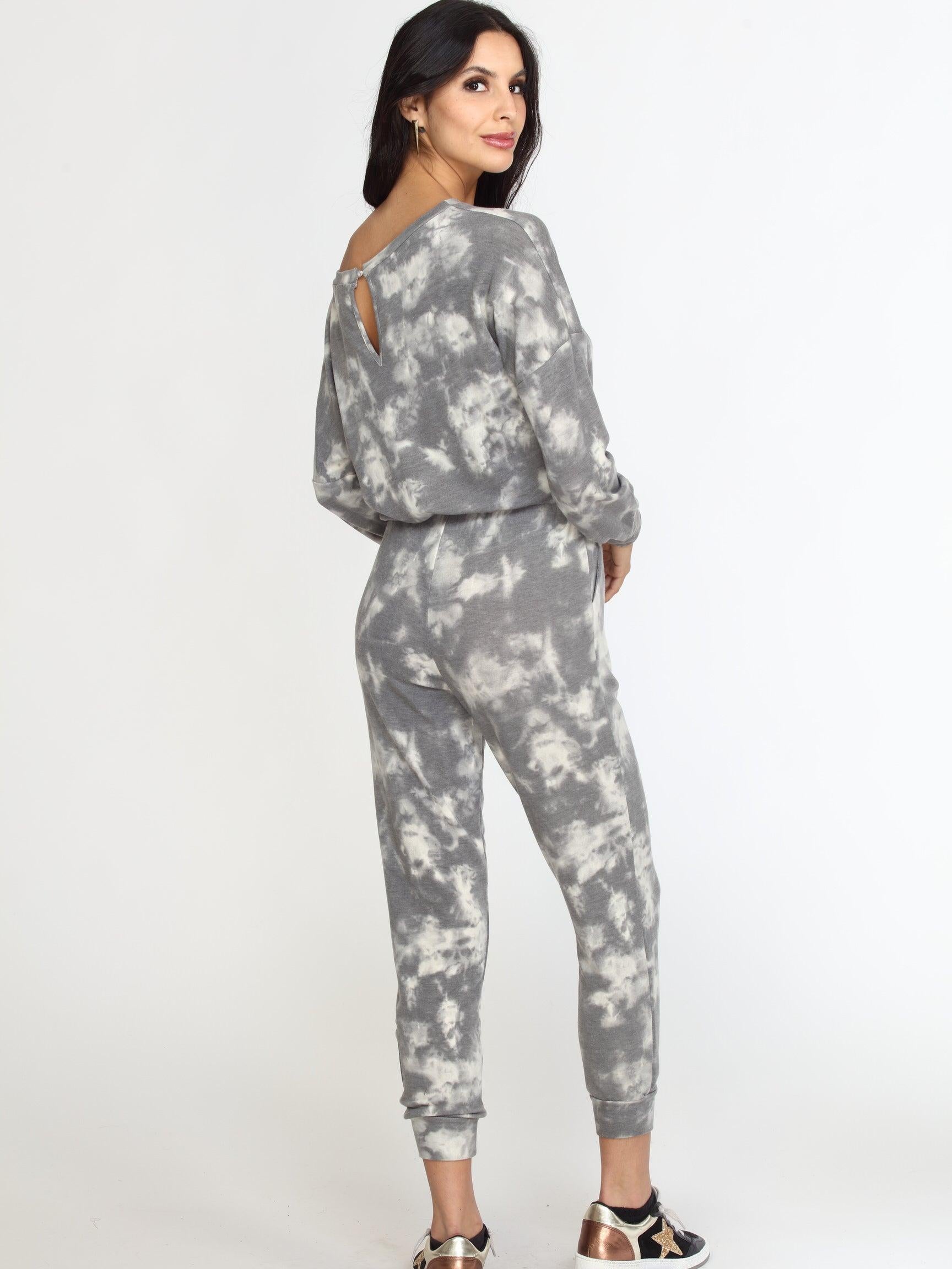 Grey Tie Dye French Terry Jumpsuit-FINAL SALE