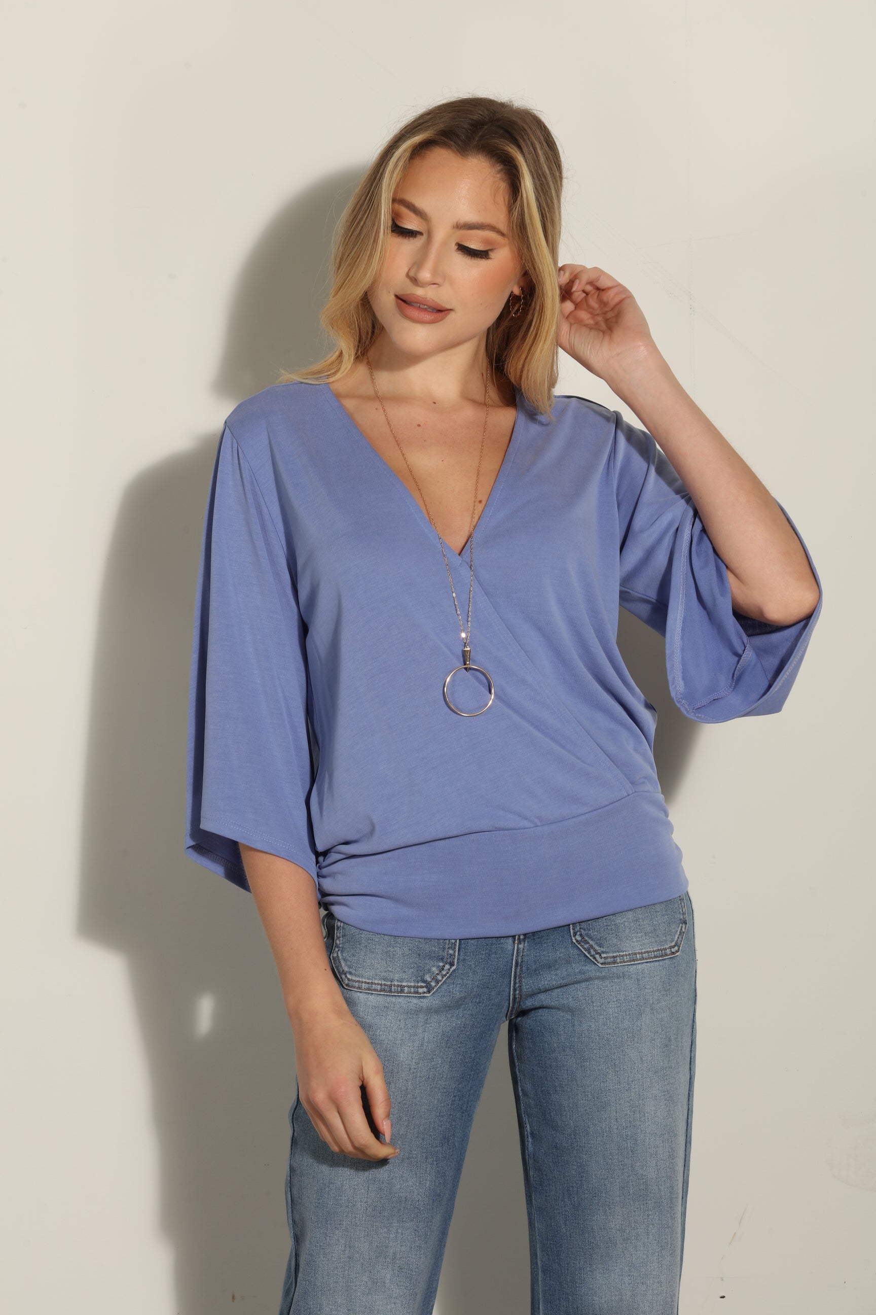 Peri Cupro Stretch Banded Kimono Top-BEST SELLER