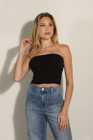 Lined Mom Cropped Tube Top-BLACK-FINAL SALE