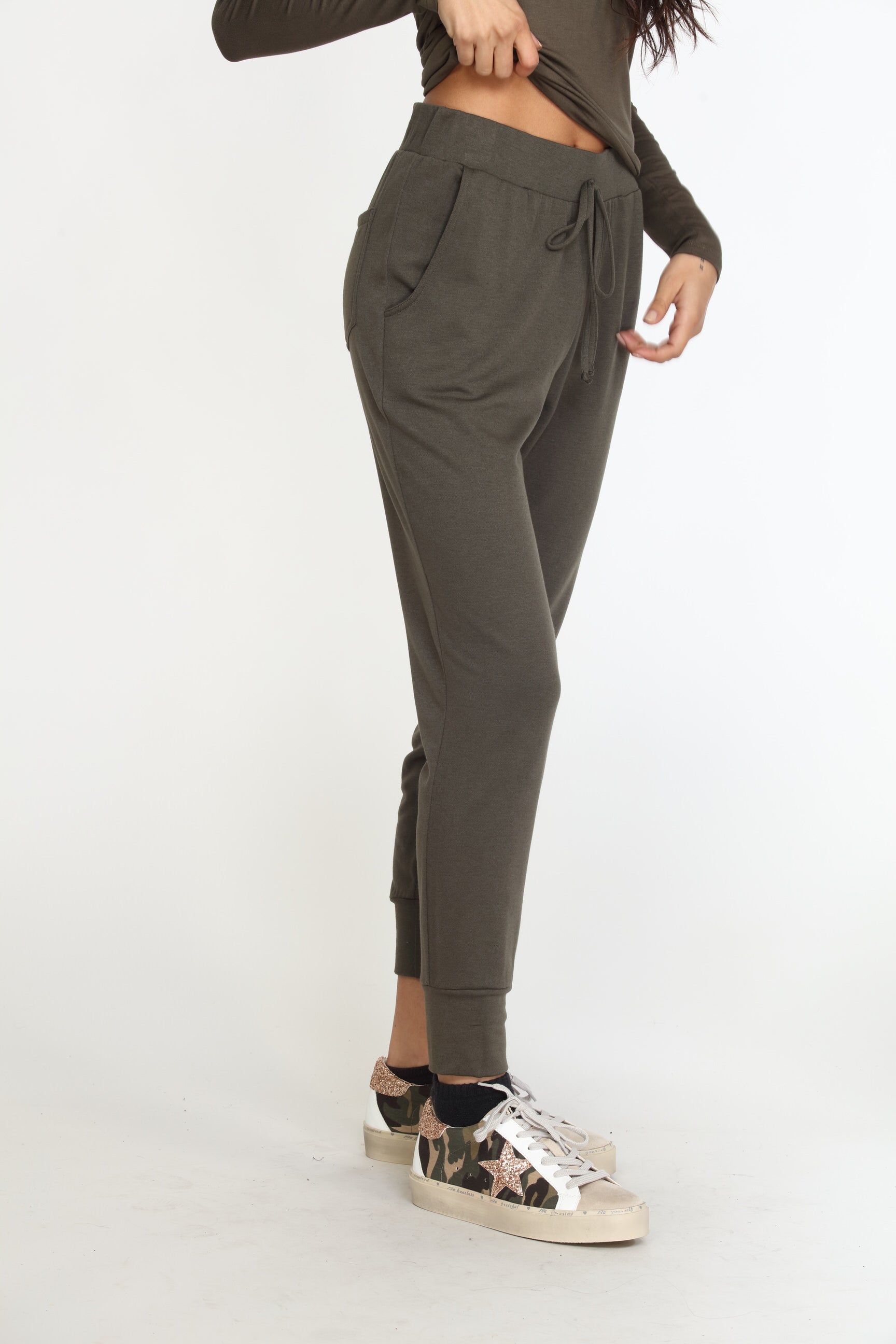 Olive Soft French Terry Joggers - FINAL SALE