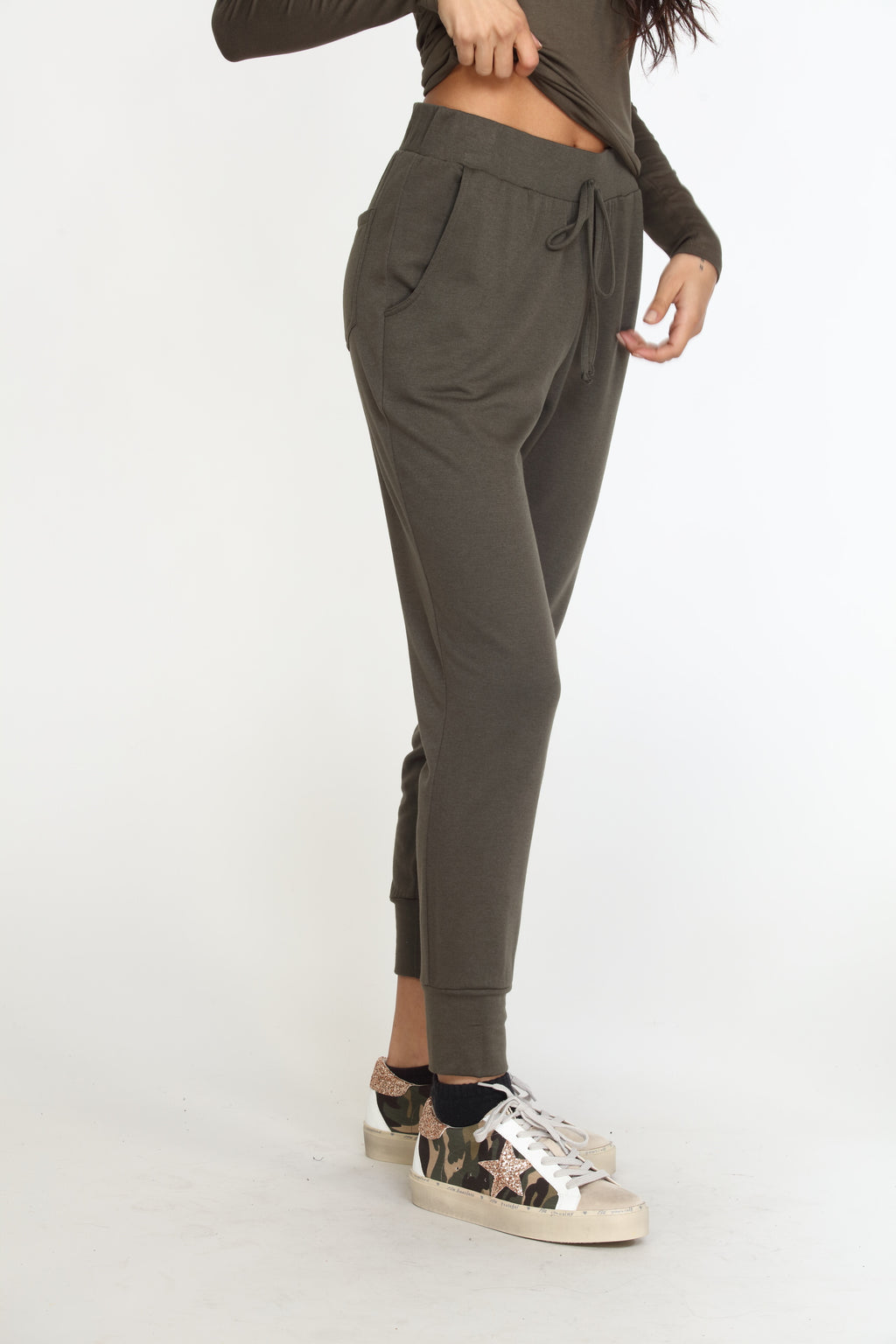 Olive Soft French Terry Joggers - FINAL SALE