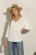 Ivory Cupro Stretch Split Neck Top