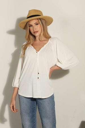 Ivory Cupro Stretch Split Neck Top
