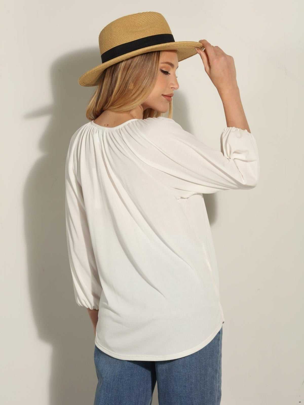 Ivory Cupro Stretch Split Neck Top