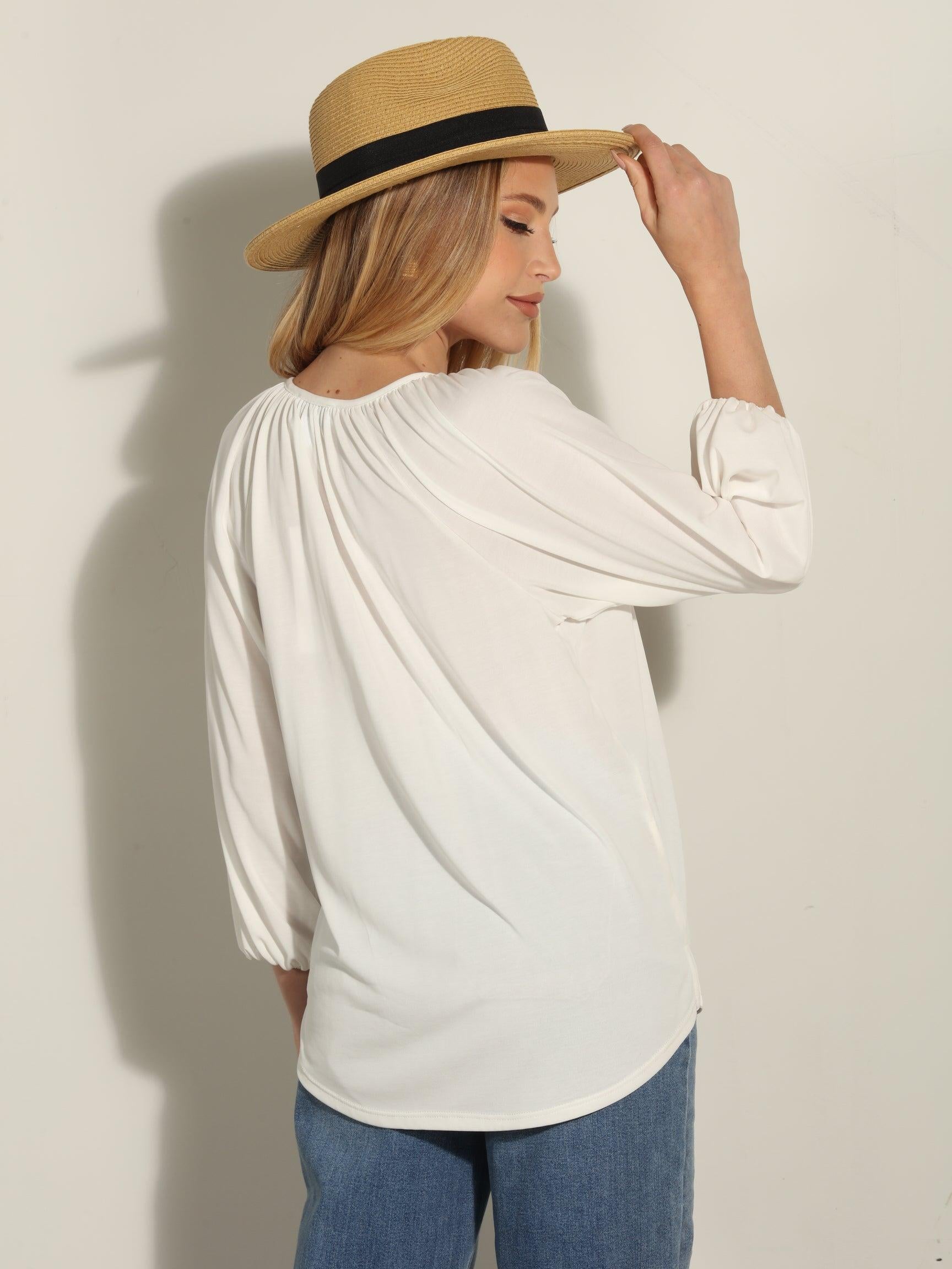 Ivory Cupro Stretch Split Neck Top