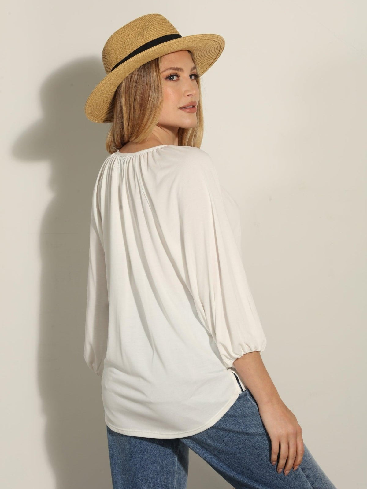 Ivory Cupro Stretch Split Neck Top