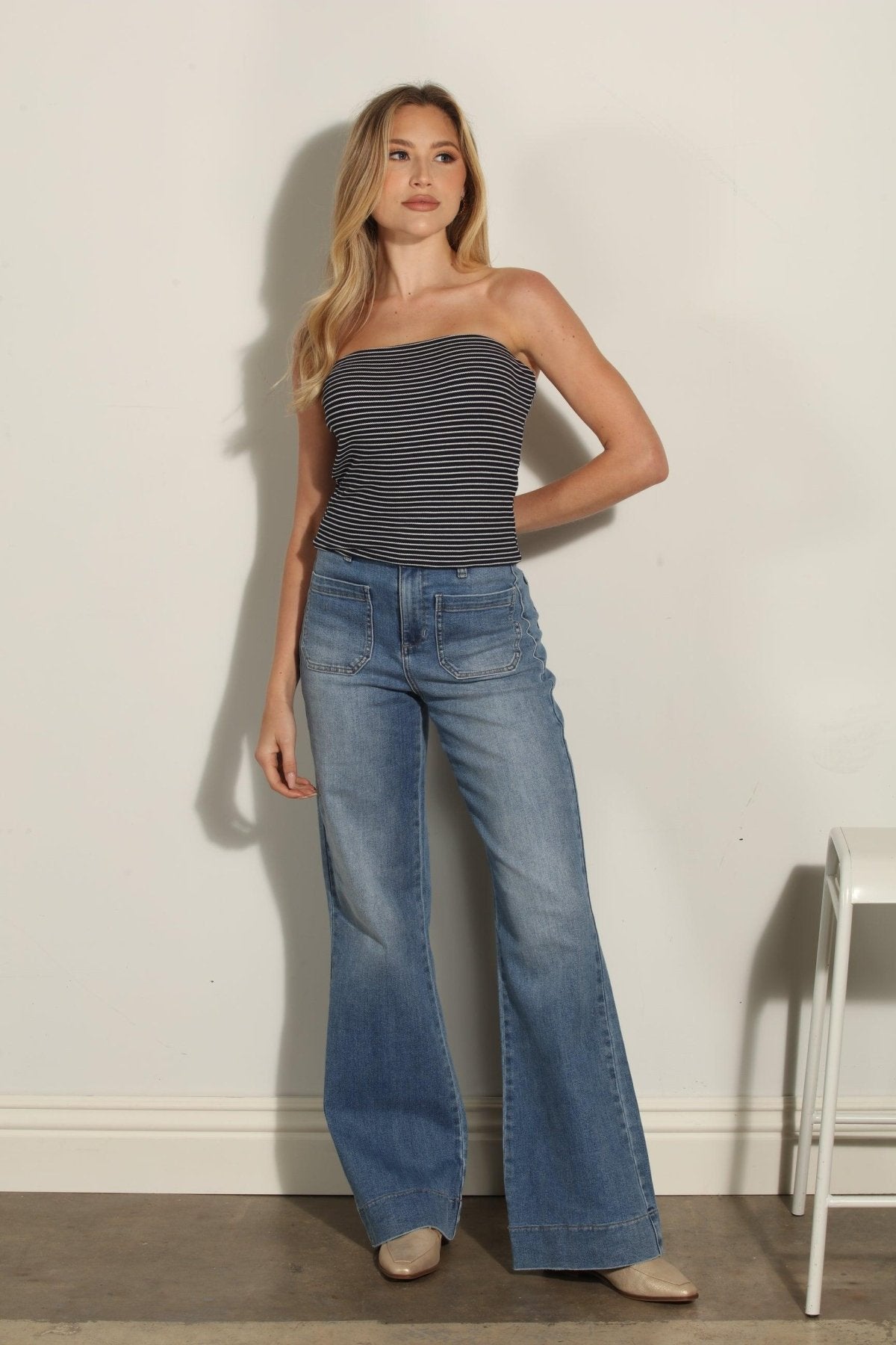 Lined Mom Cropped Tube Top-Striped-FINAL SALE