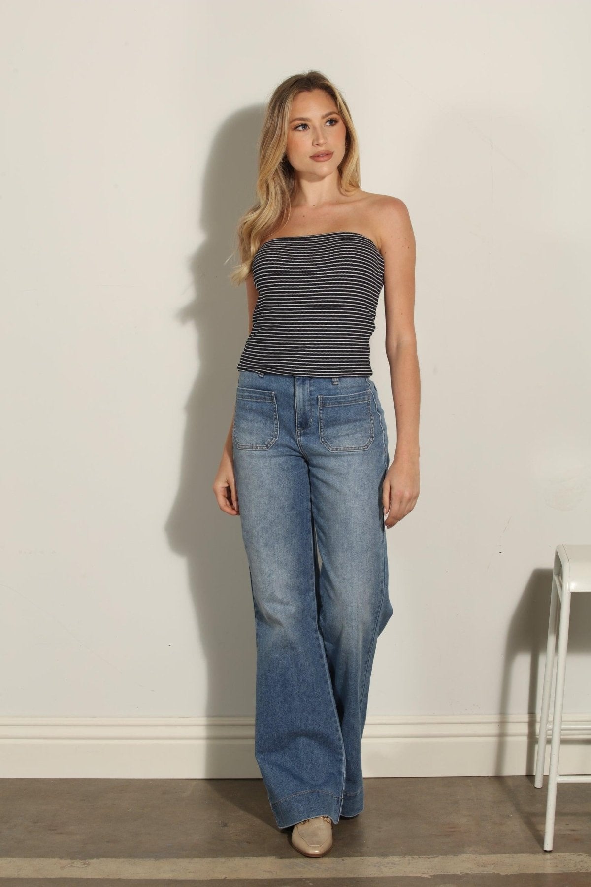 Lined Mom Cropped Tube Top-Striped-FINAL SALE