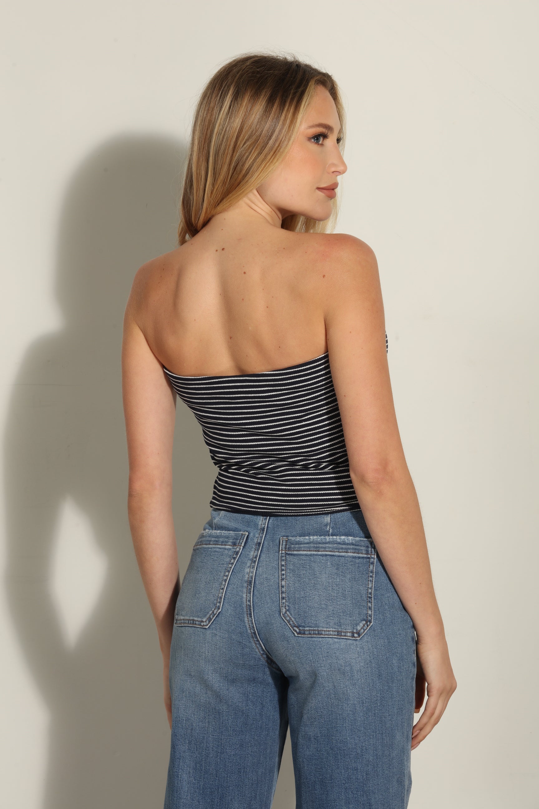 Striped Mom Cropped Tube Top