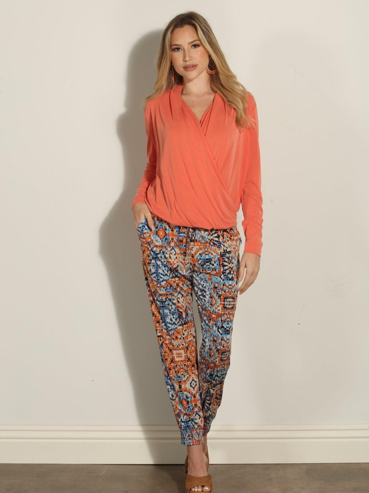 Tangerine Cupro Draped Surplice Top-FINAL SALE