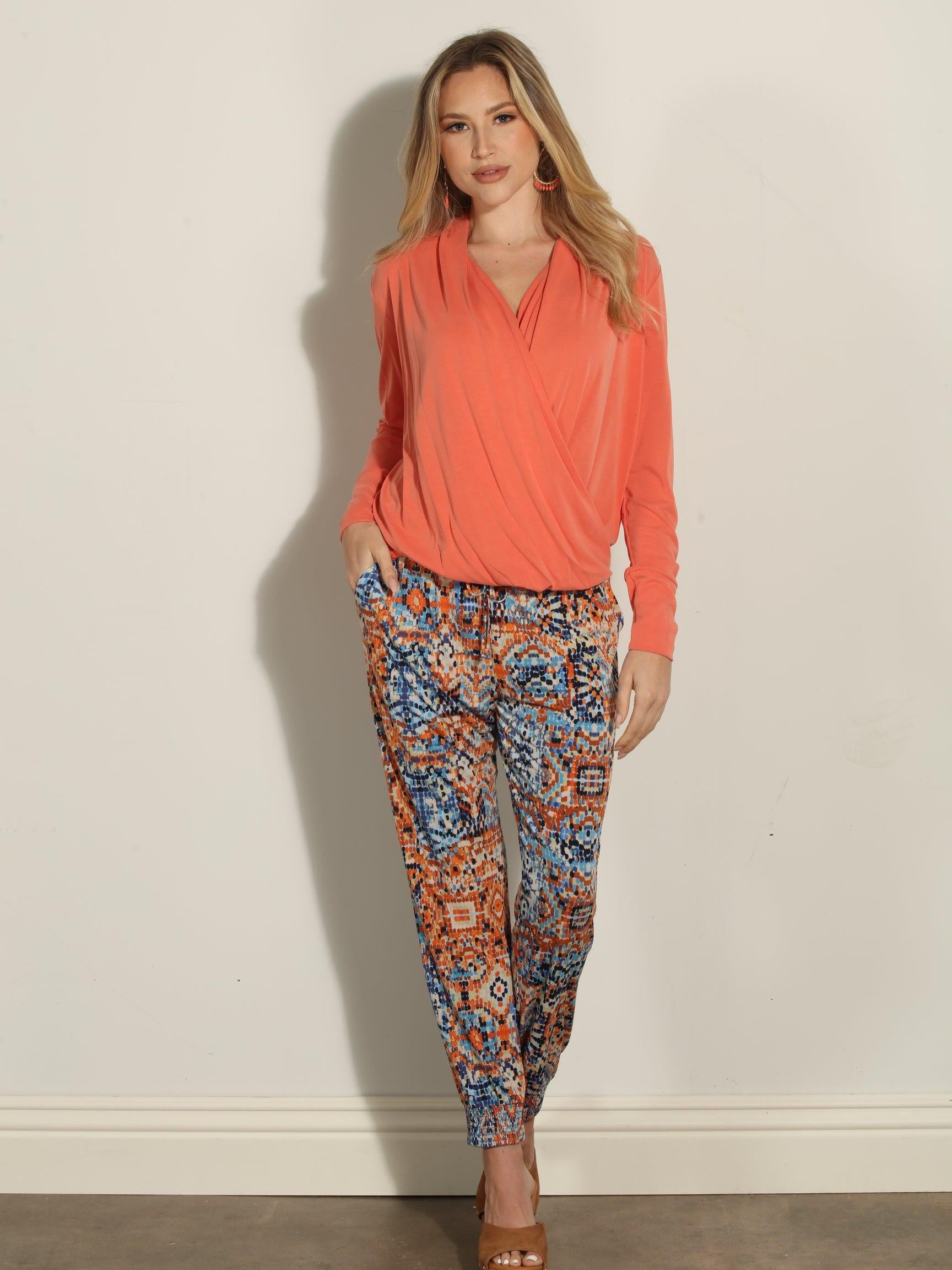 Tangerine Cupro Draped Surplice Top-FINAL SALE