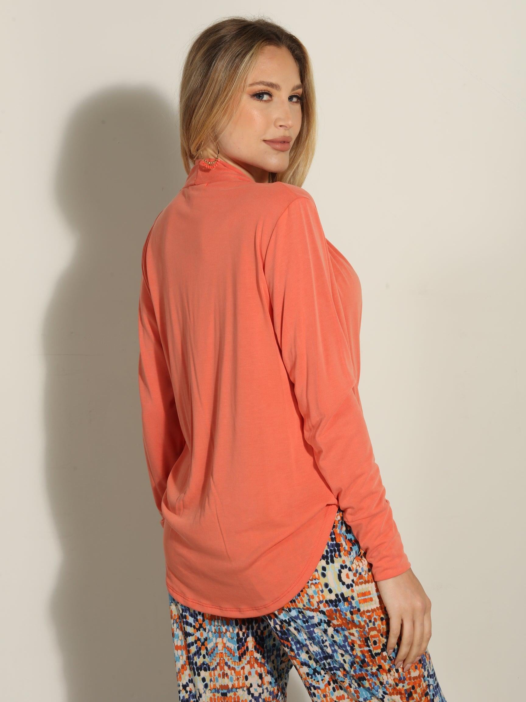 Tangerine Cupro Draped Surplice Top-FINAL SALE