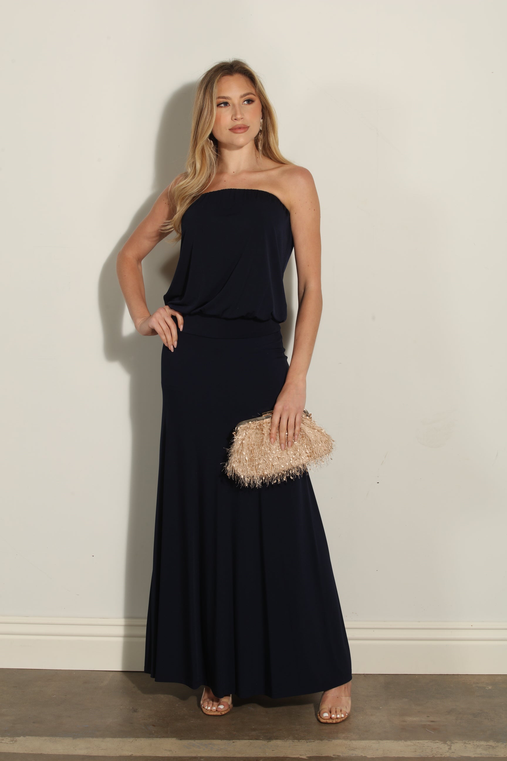 Navy Stretch Strapless Dropwaist Maxi Dress-BEST SELLER