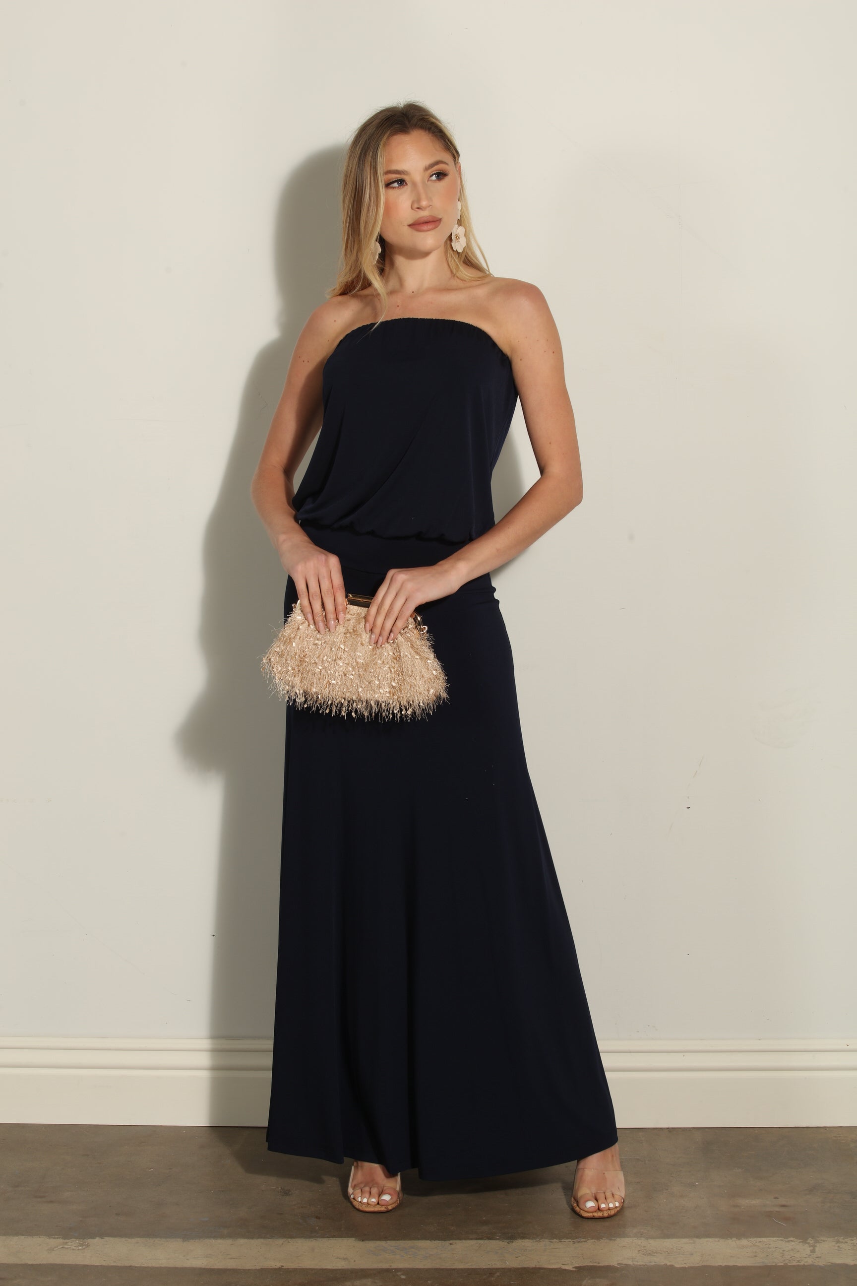 Navy strapless hot sale maxi dress