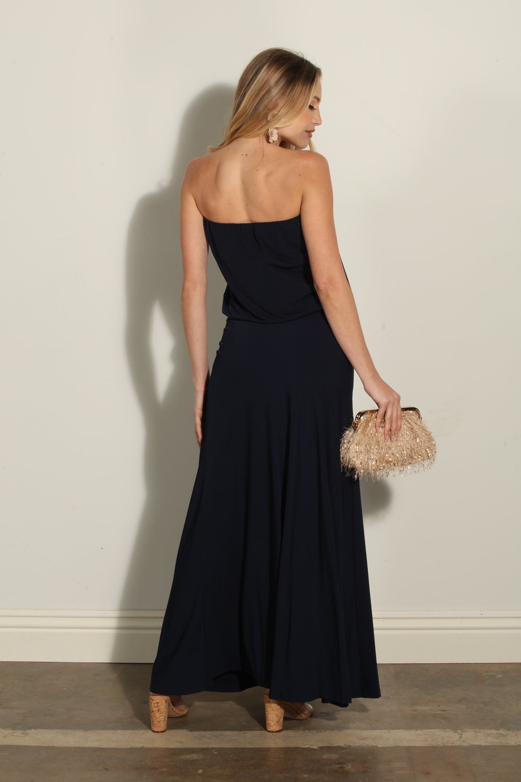 Navy Stretch Strapless Dropwaist Maxi Dress-BEST SELLER