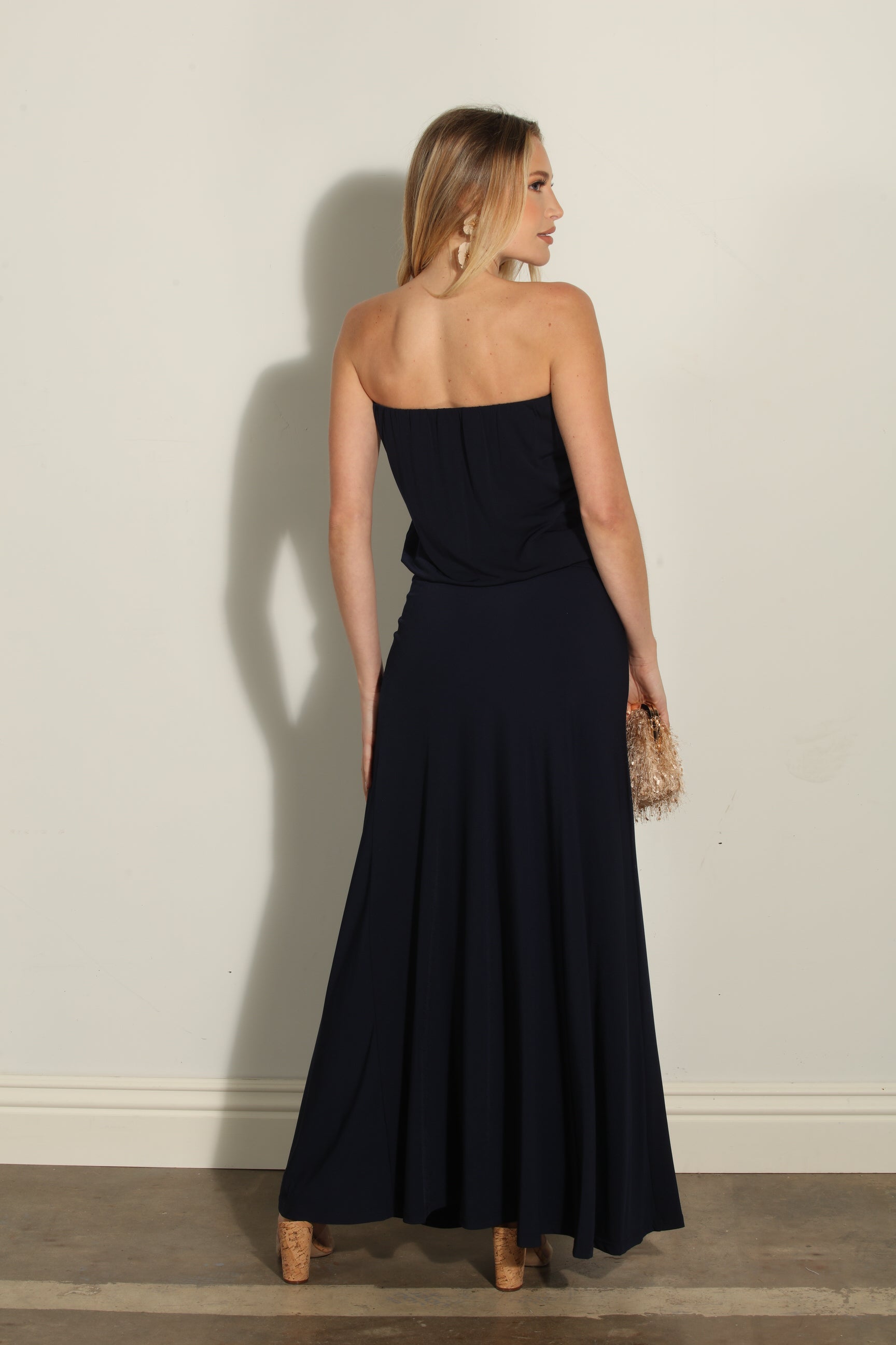 Navy strapless hot sale maxi dress