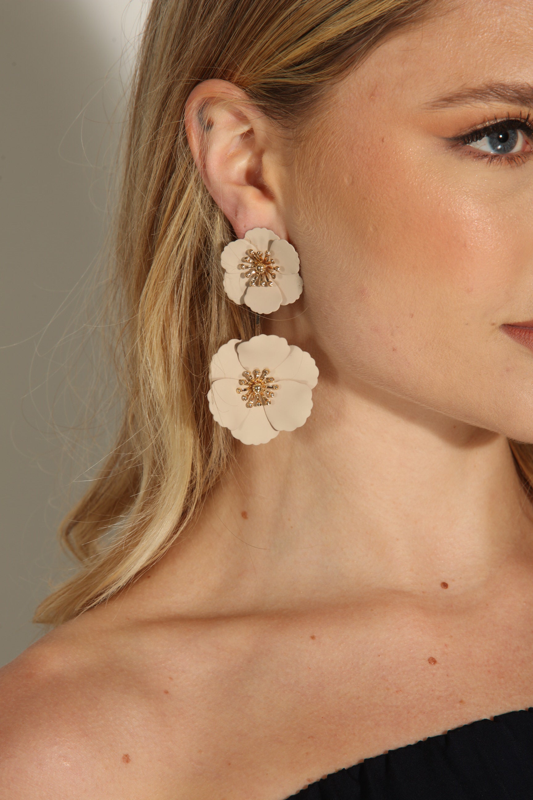 Taupe Statement Flower Earrings
