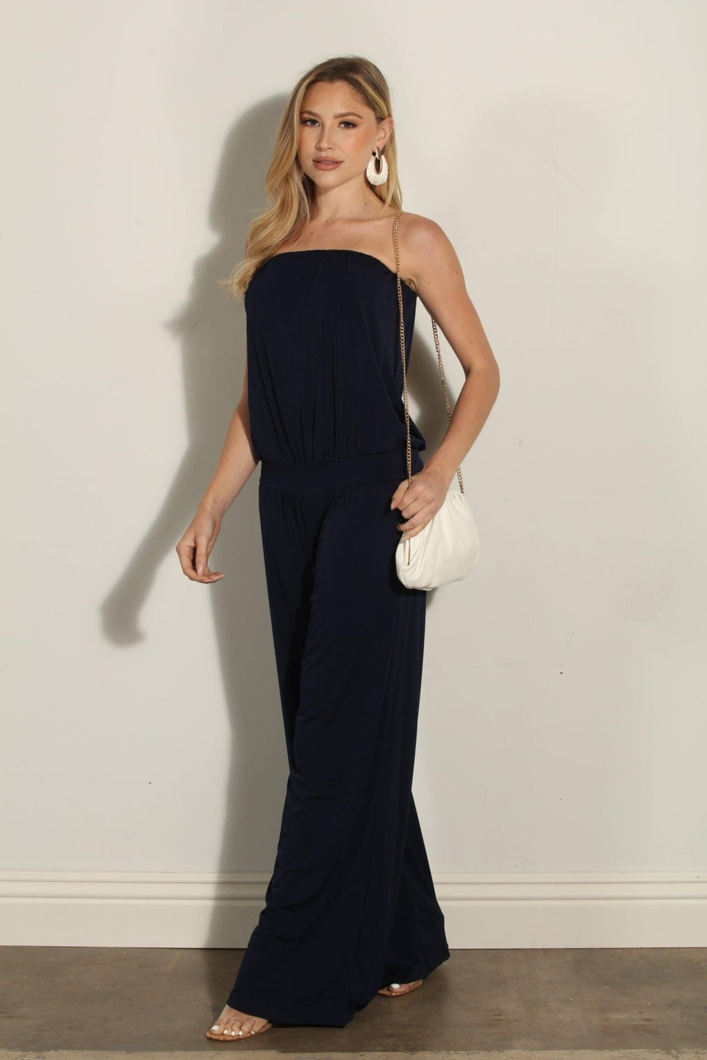 Navy Strapless Drop Waist Jumpsuit-BEST SELLER