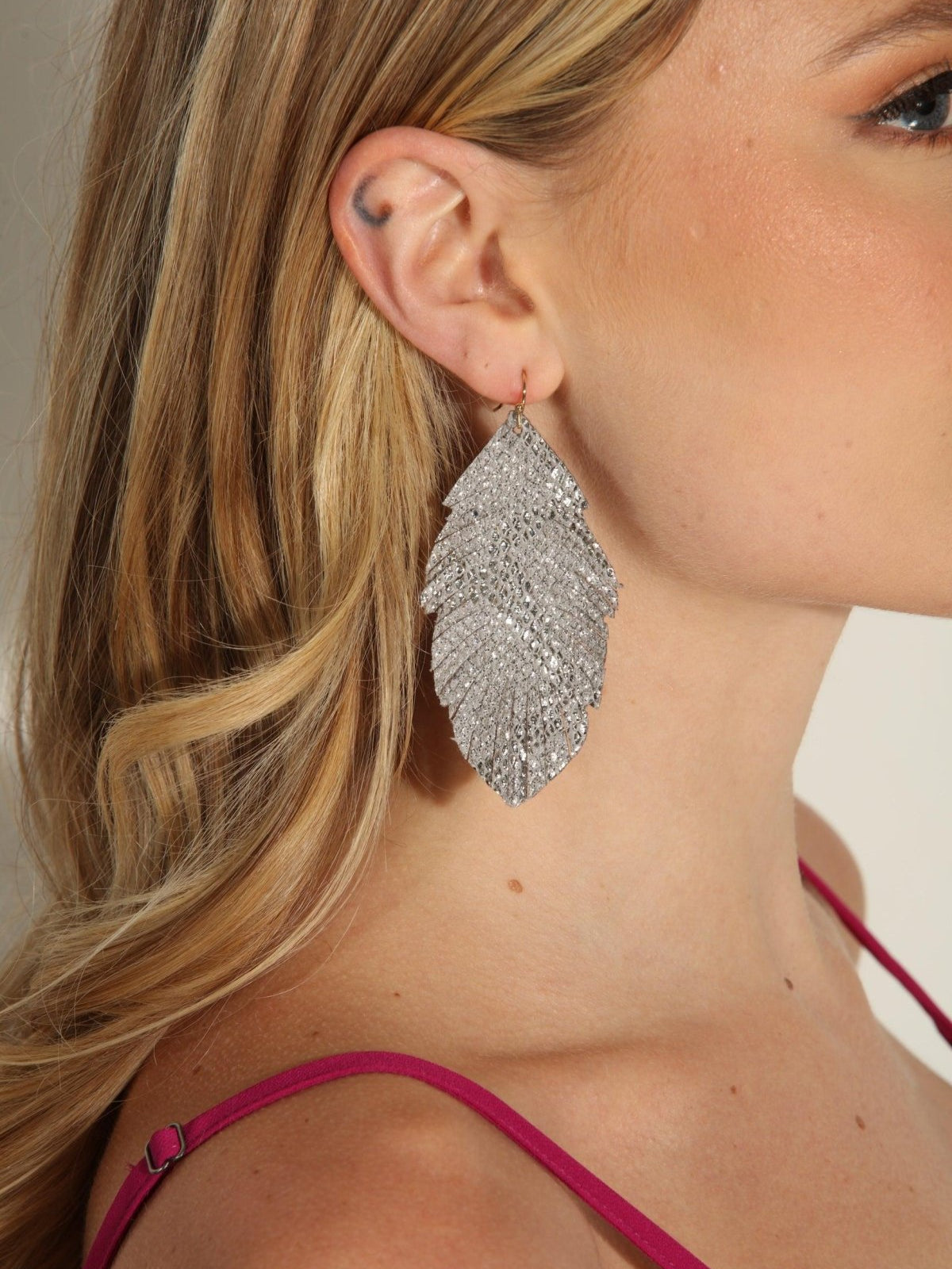 Metallic Silver Feather Earrings-FINAL SALE