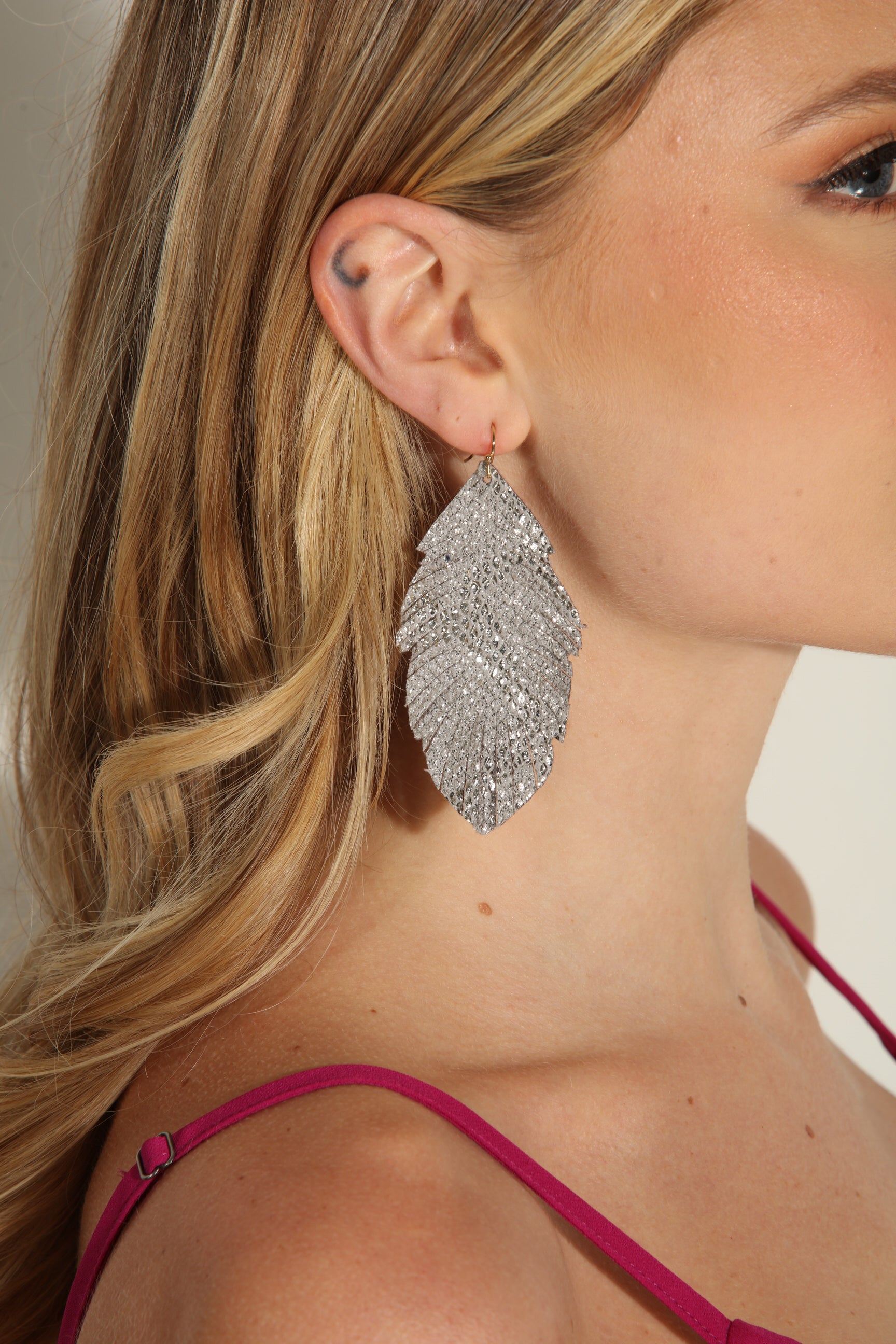 Metallic Silver Feather Earrings