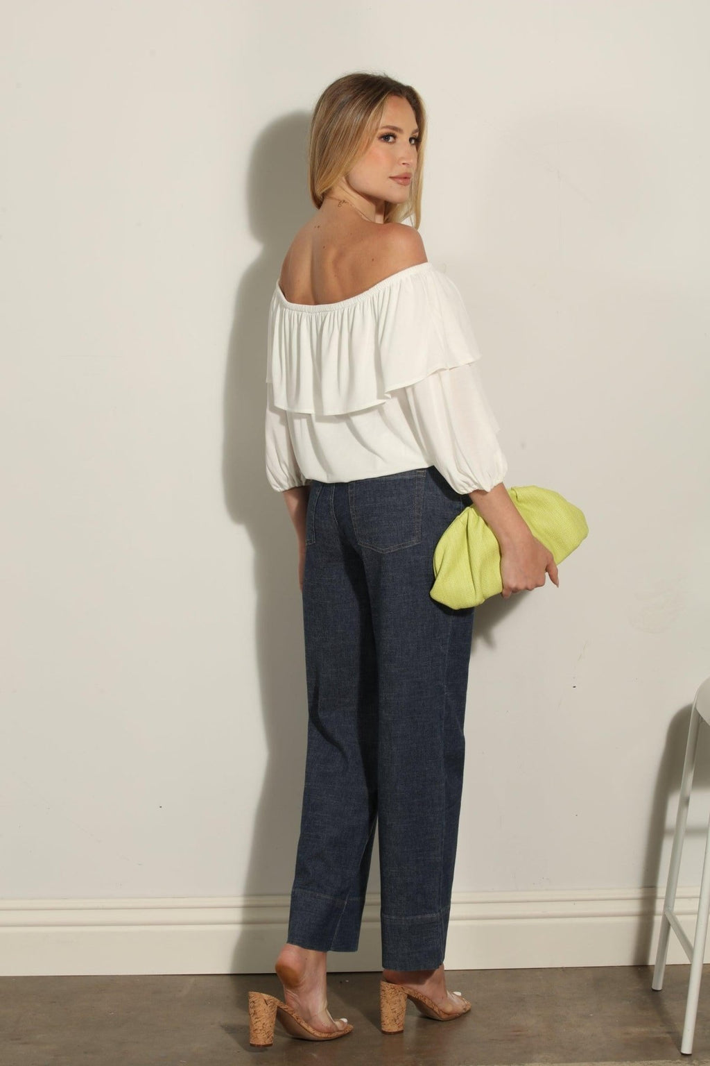 Ivory Cupro OTS Ruffle Top