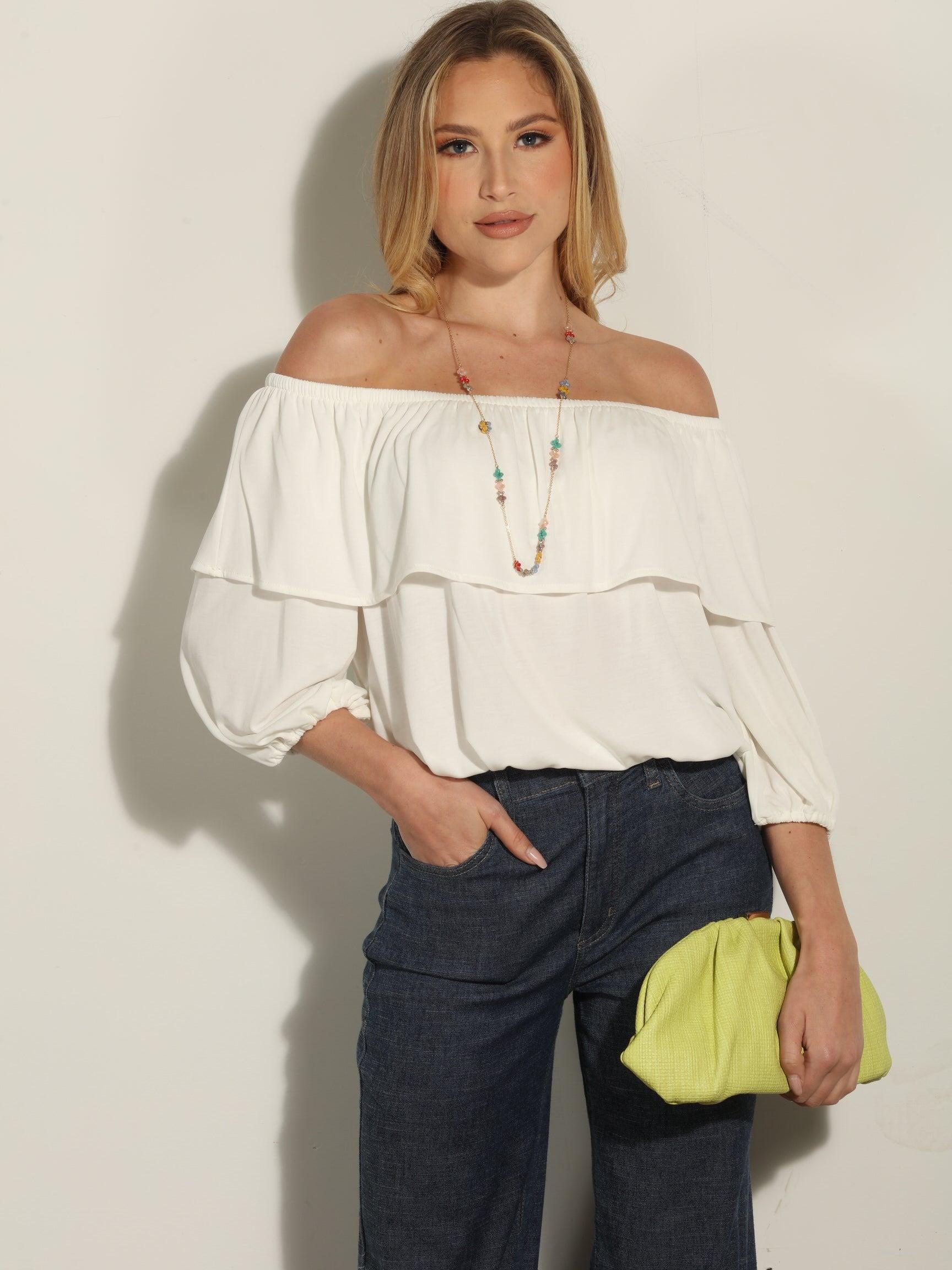 Ivory Cupro OTS Ruffle Top
