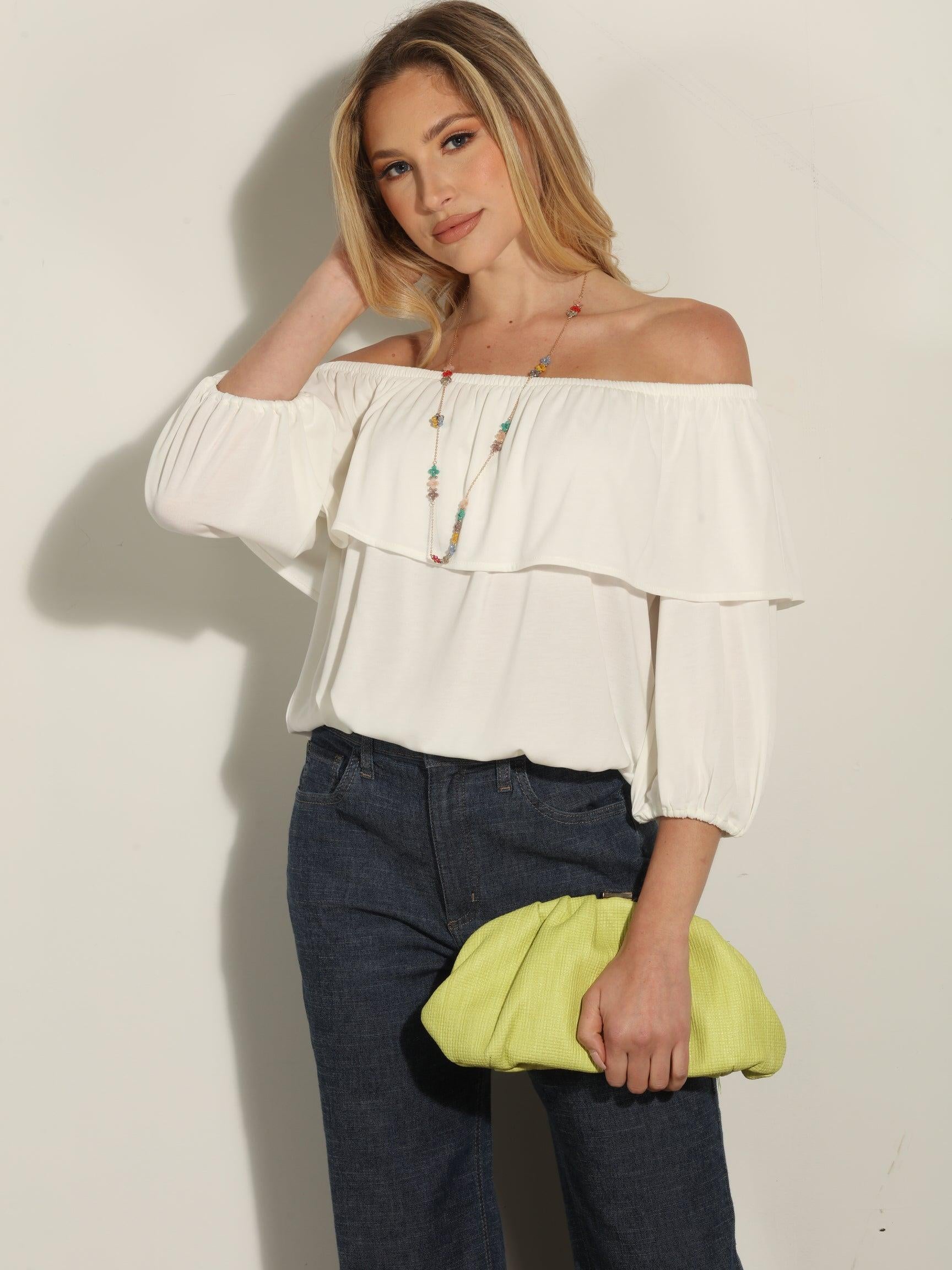 Ivory Cupro OTS Ruffle Top