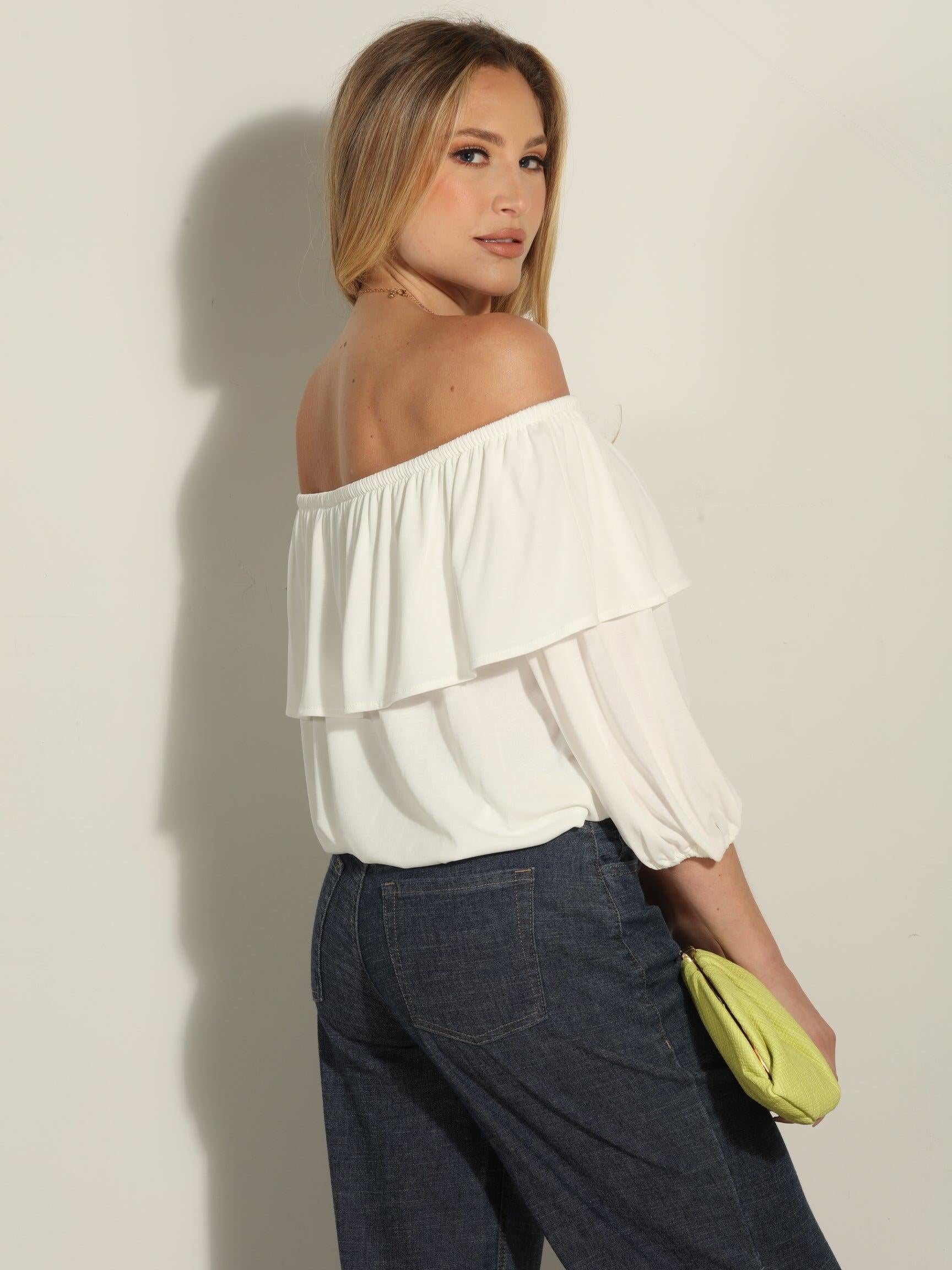 Ivory Cupro OTS Ruffle Top