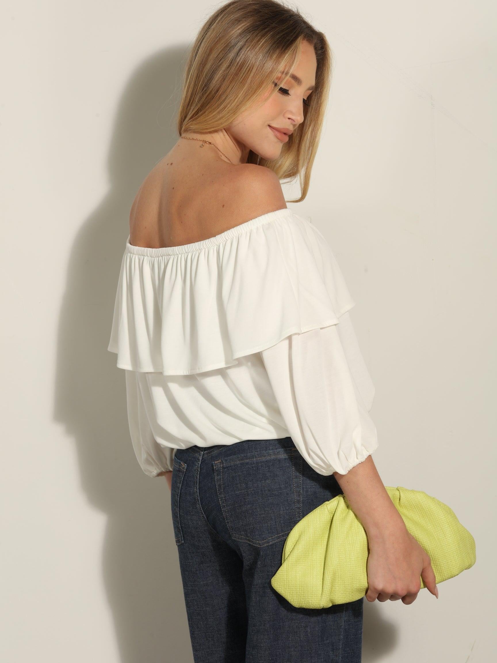 Ivory Cupro OTS Ruffle Top