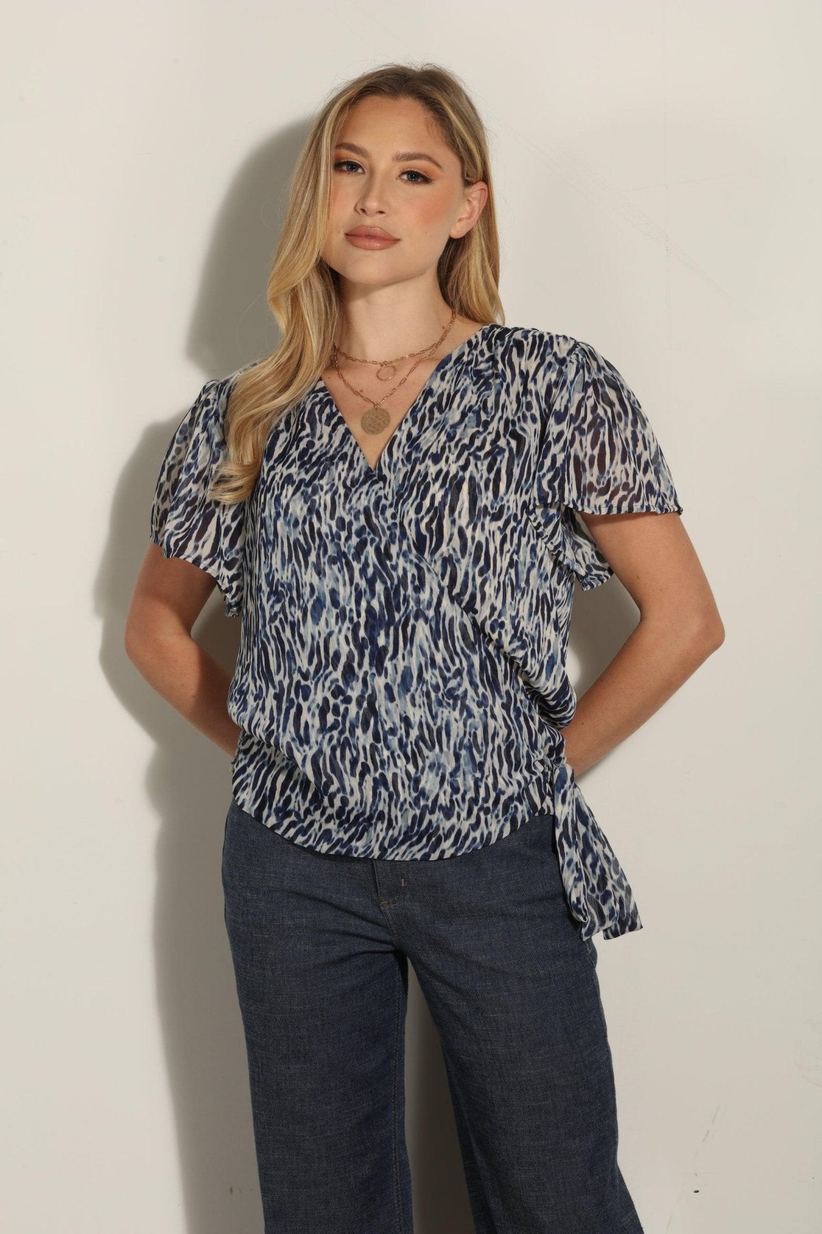 Livia Short Sleeve Wrap Blouse-FINAL SALE
