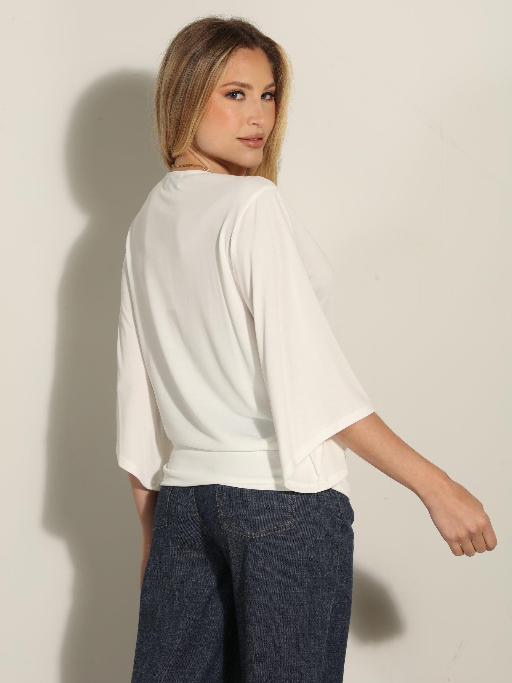 Ivory Cupro Banded Kimono Top-FINAL SALE