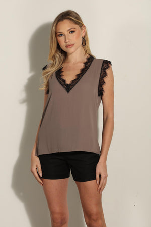 Mocha Sleeveless Lace Top-FINAL SALE