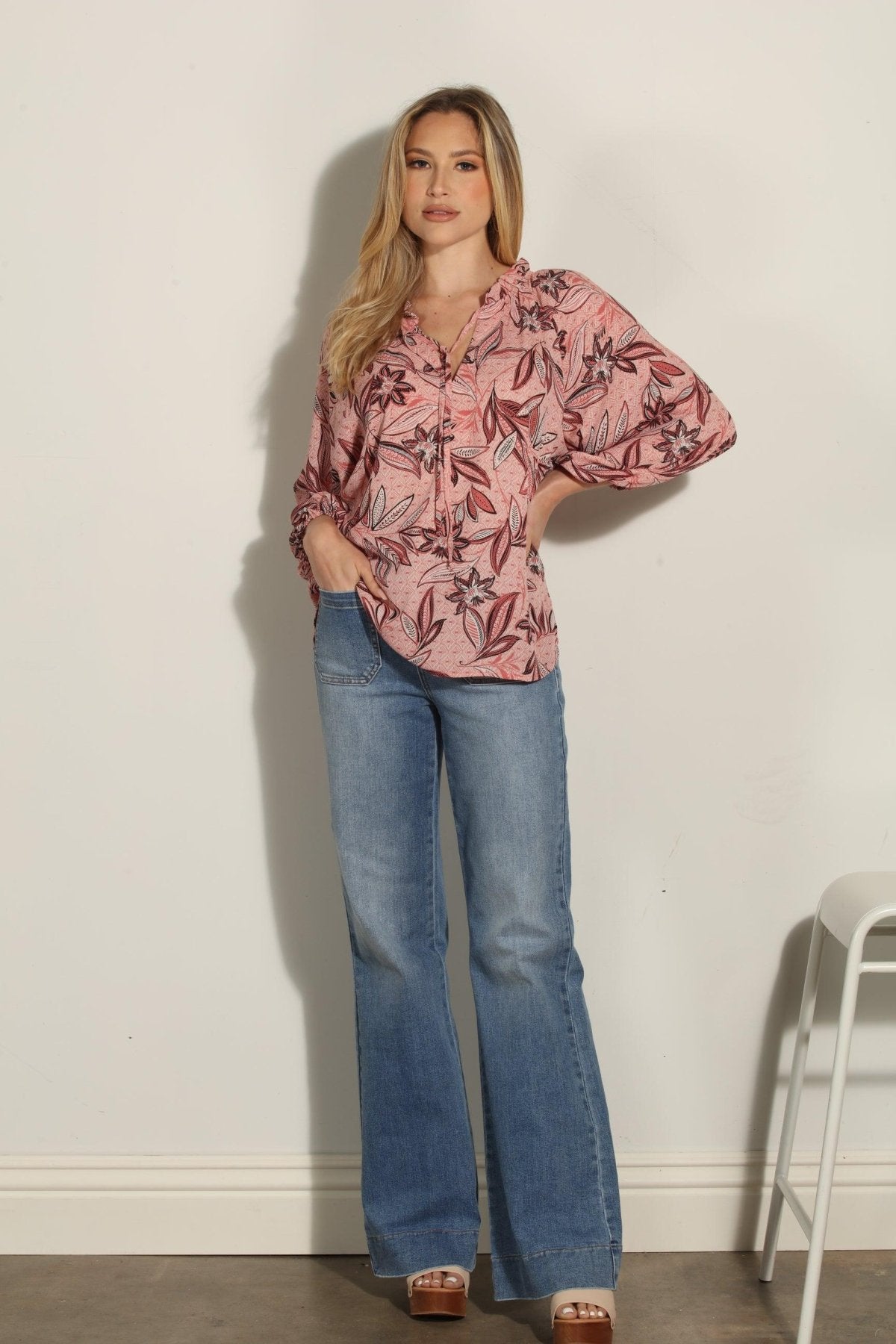 Pookie Split-Neck Blouse -FINAL SALE