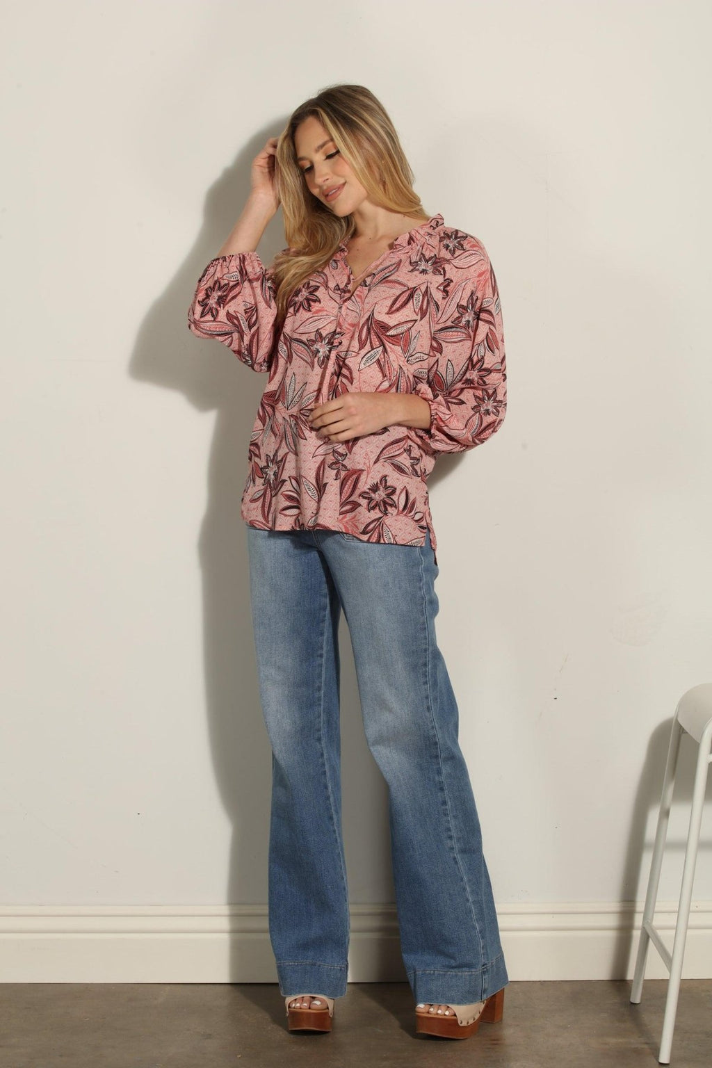 Pookie Split-Neck Blouse -FINAL SALE