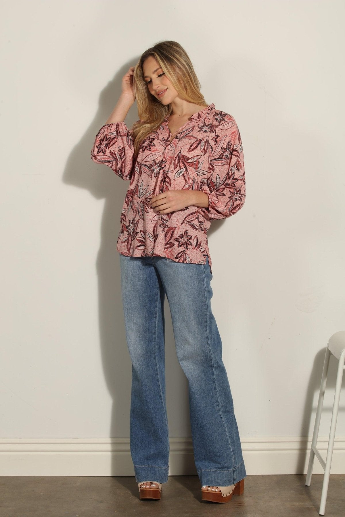 Pookie Split-Neck Blouse -FINAL SALE