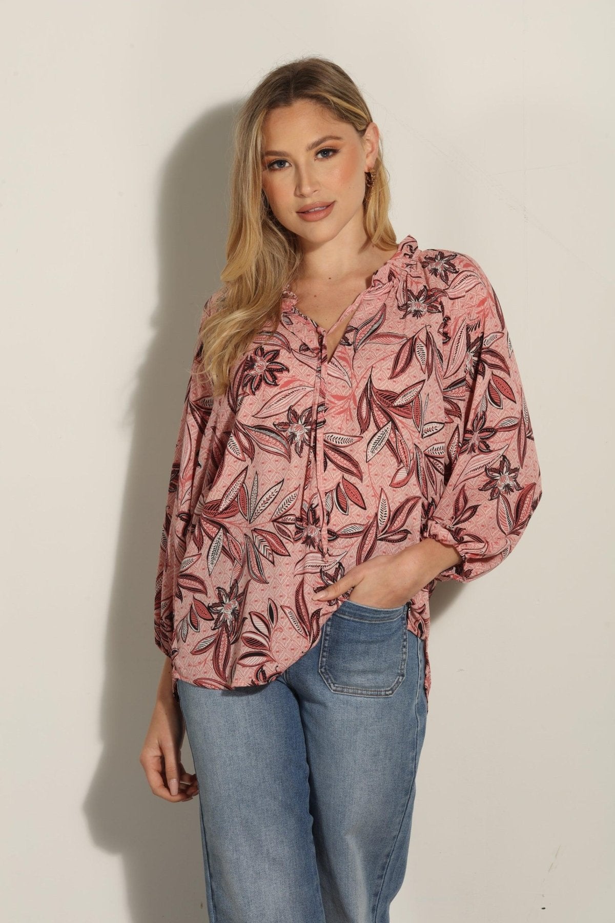Pookie Split-Neck Blouse -FINAL SALE