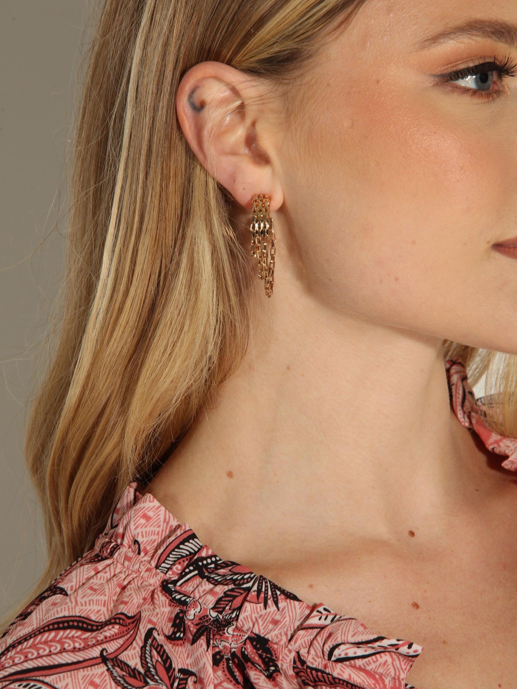 Gold Dangle Chain Hoops-FINAL SALE