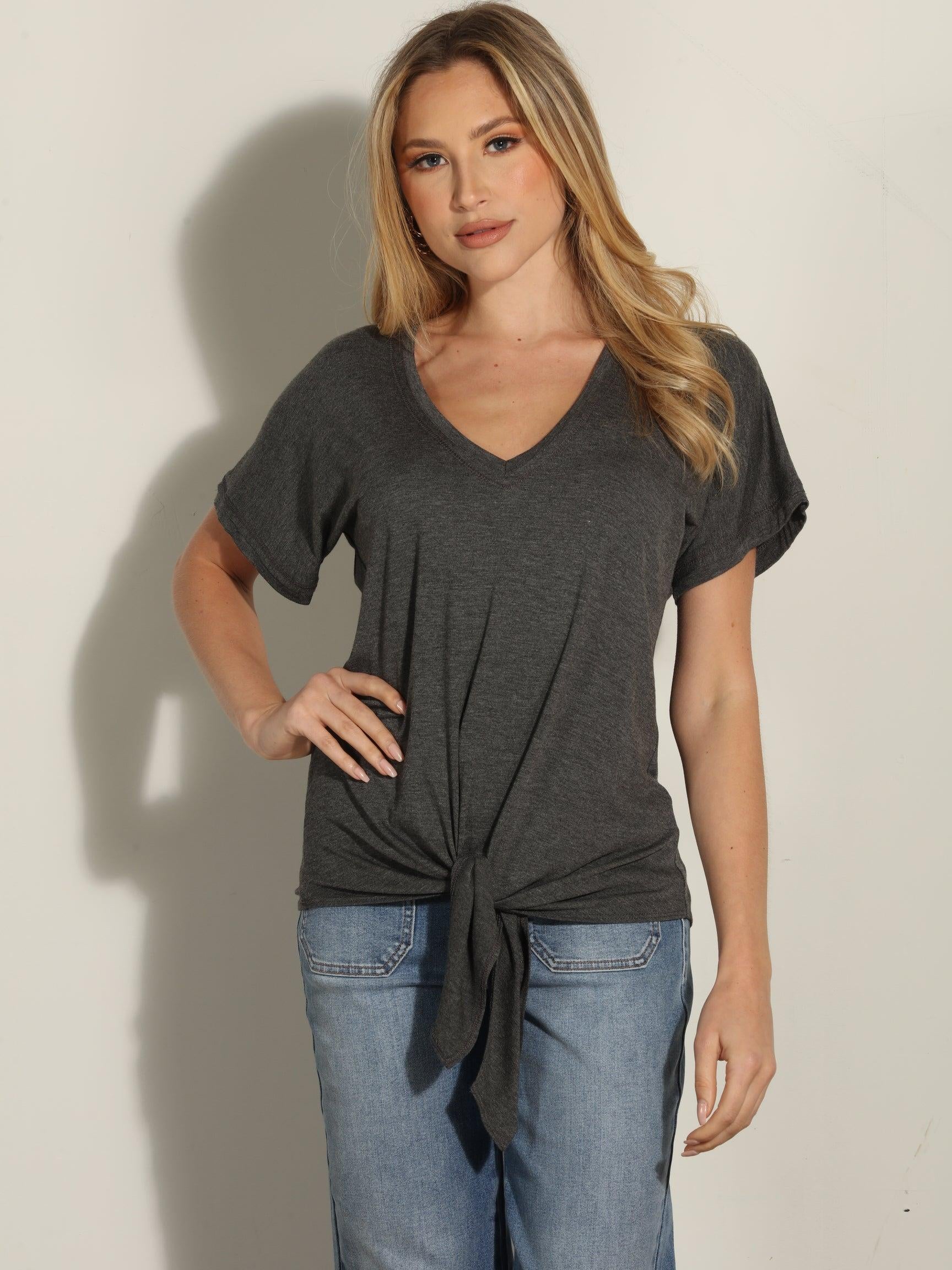 Charcoal Tee with Front Tie-FINAL SALE