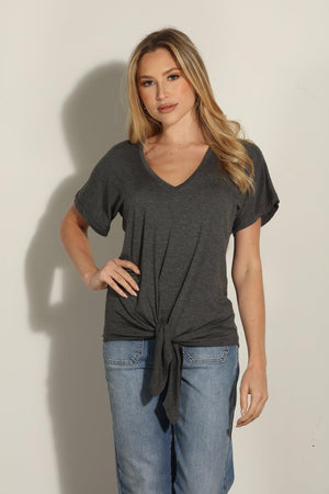 Charcoal Tee with Front Tie-FINAL SALE