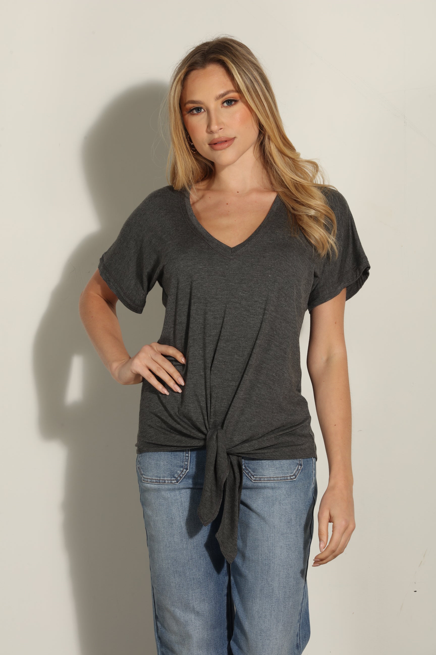 Charcoal Tee with Front Tie