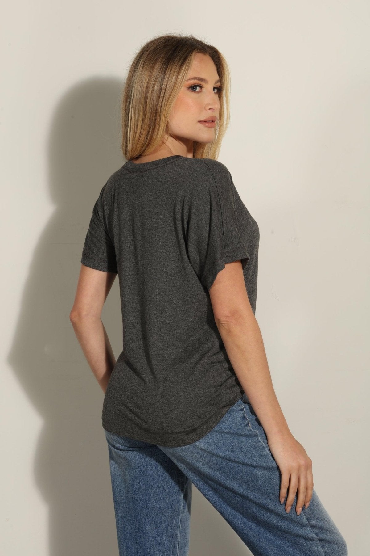 Charcoal Tee with Front Tie-FINAL SALE