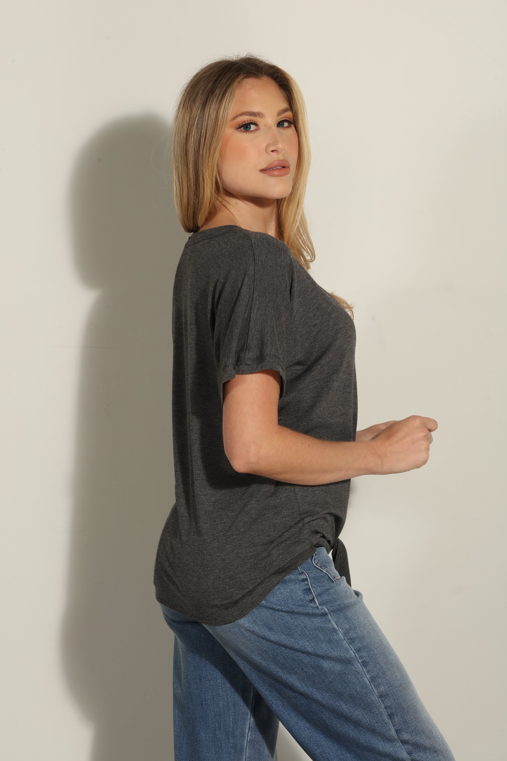 Charcoal Tee with Front Tie
