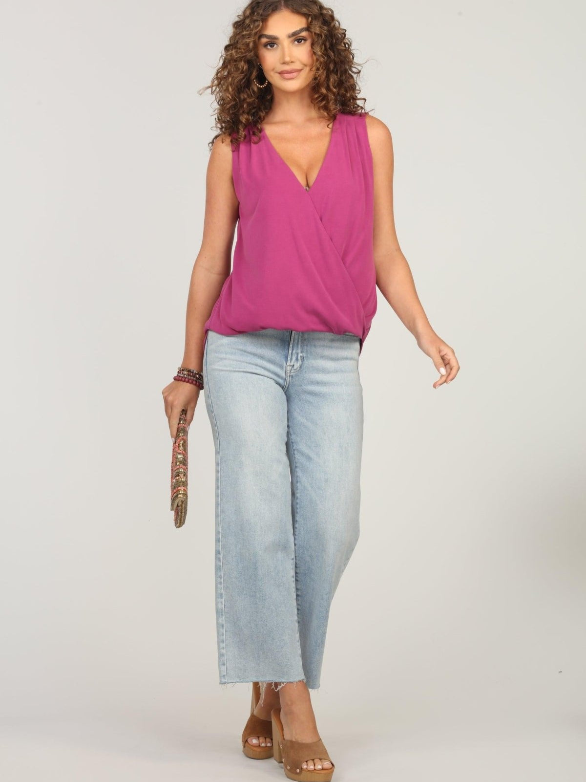 The Everyday Cupro Surplice Tank - Berry